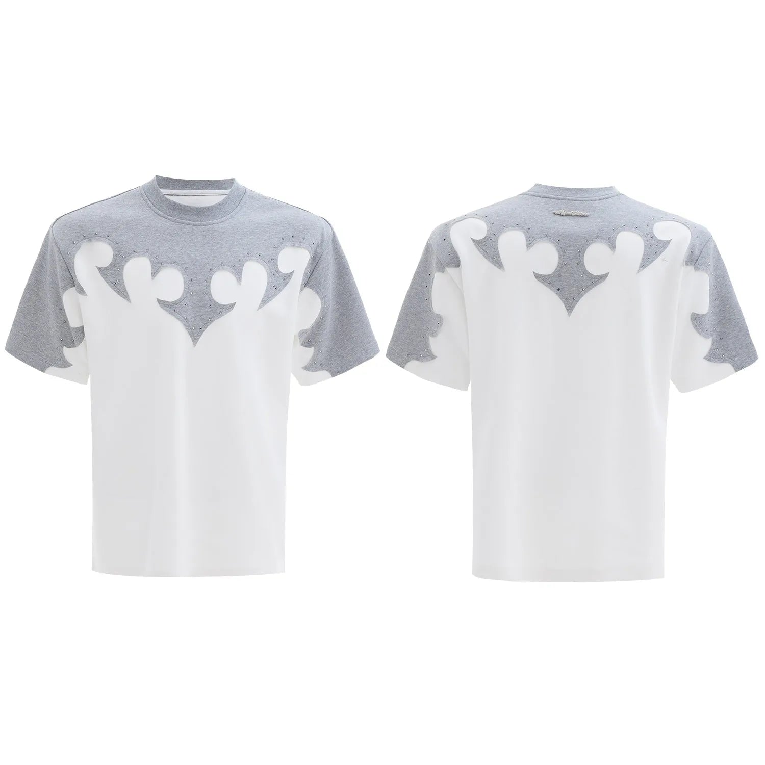 Men's heavy cotton T-shirt with 3D burnt flower rhinestone embroidery on red fabric