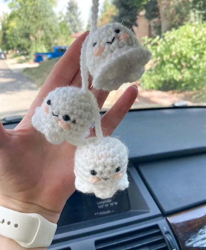 Hand-woven polyester car hanging ornament in cartoon character design