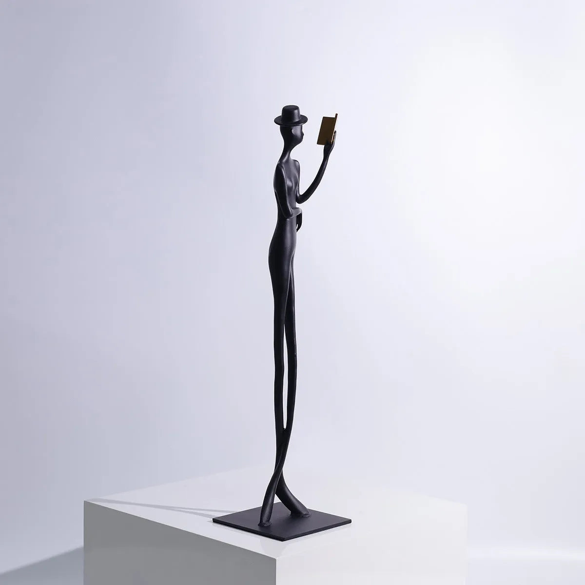 Black aluminium reading woman desktop sculpture modern simplicity design