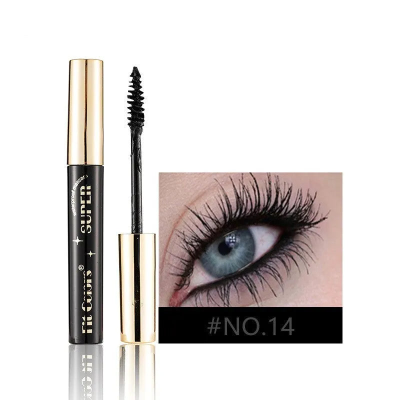 Colourful mascara tube and wand with vibrant shades for dramatic Christmas and stage eye makeup.