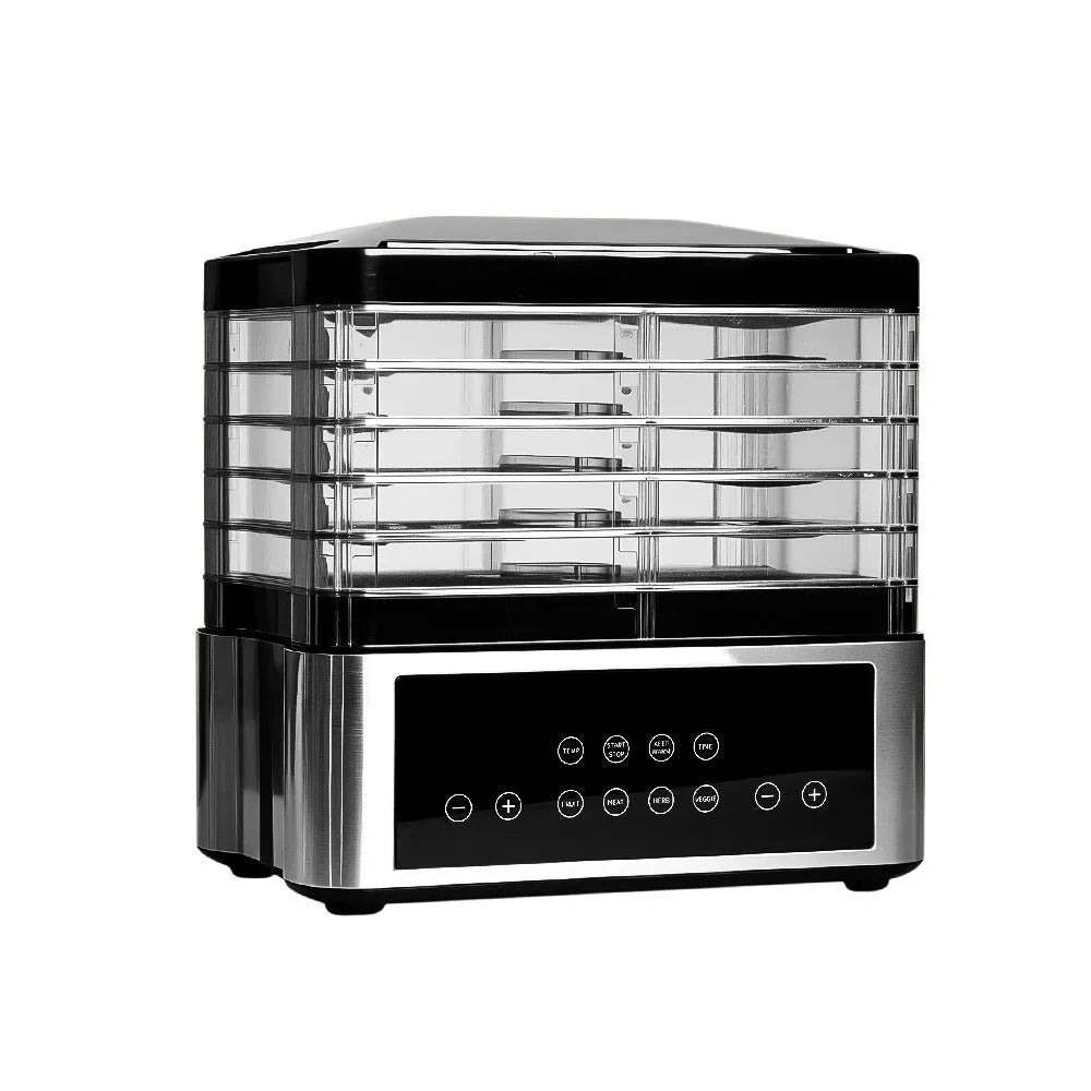 Silver stainless steel household food dehydrator with 14-litre capacity display