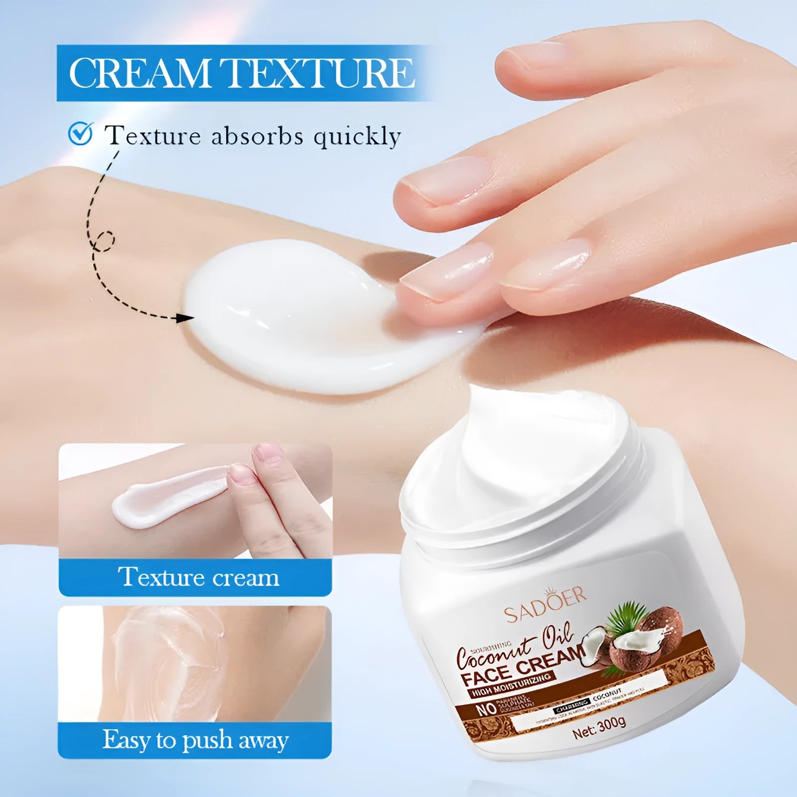 Full English Coconut Oil Nourishing Moisturizing Facial Cream in a 300g white pot with a beige lid