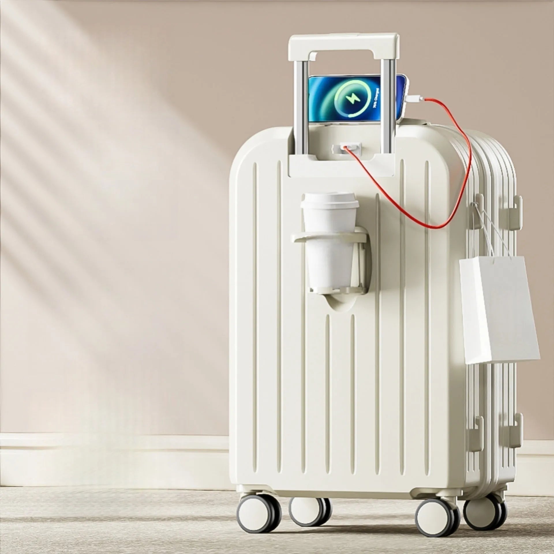 Small lightweight password suitcase trolley case with striped pattern and universal wheels in multiple colours