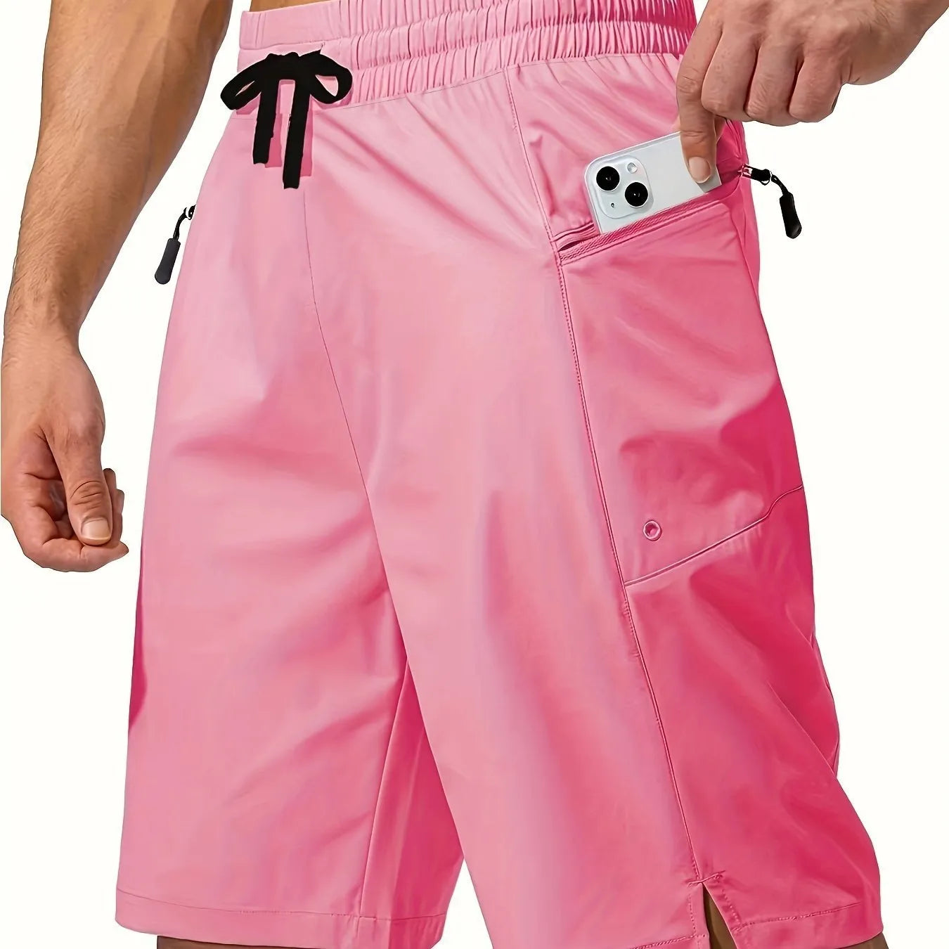 Men's solid colour quick-drying beach shorts with straight-leg design