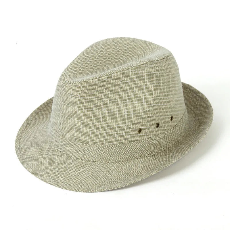 A thickened suit material fedora hat for men shown in a grey colour variant.