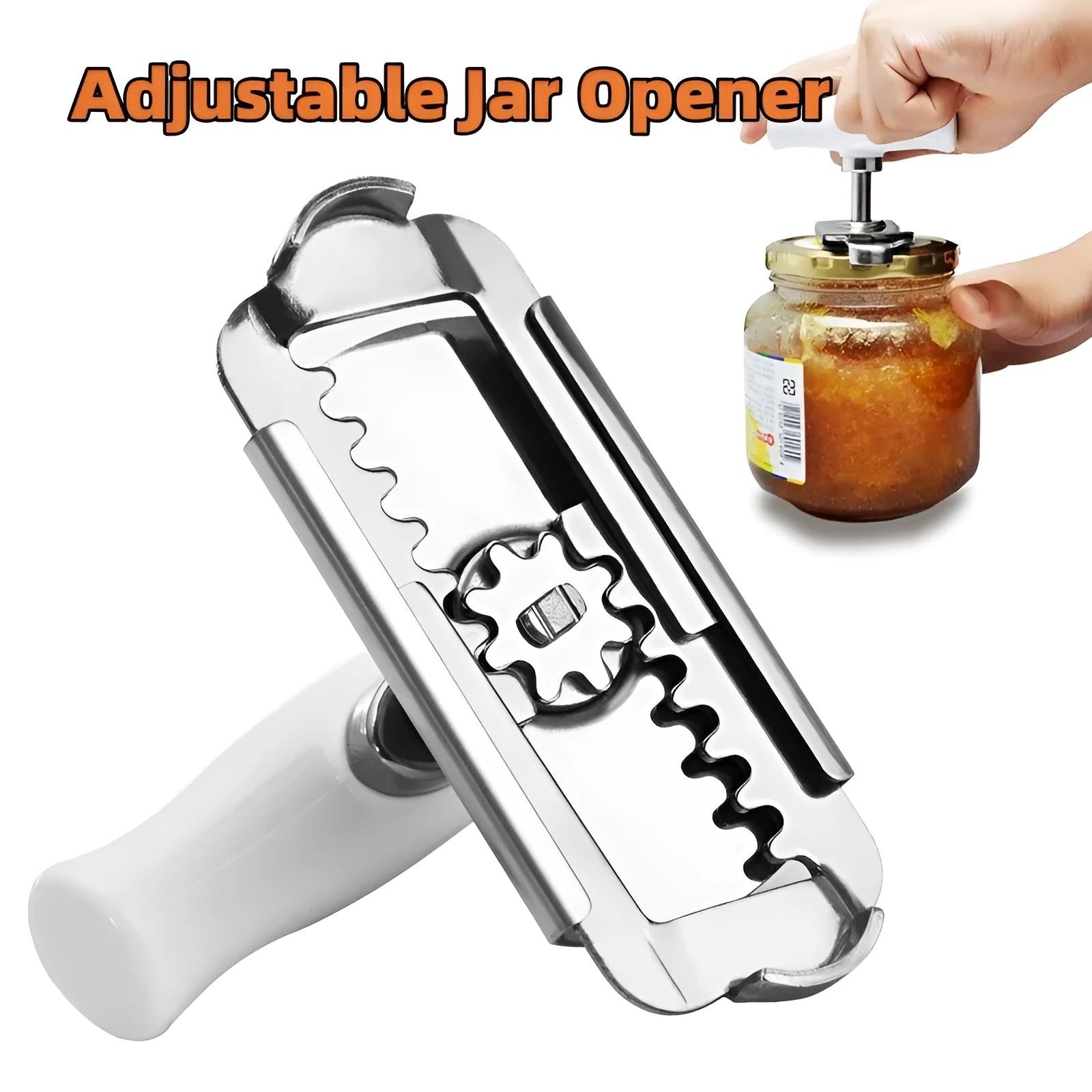 Adjustable jar opener stainless steel with collapsible body, white colour, 8.5x6 cm compact kitchen tool