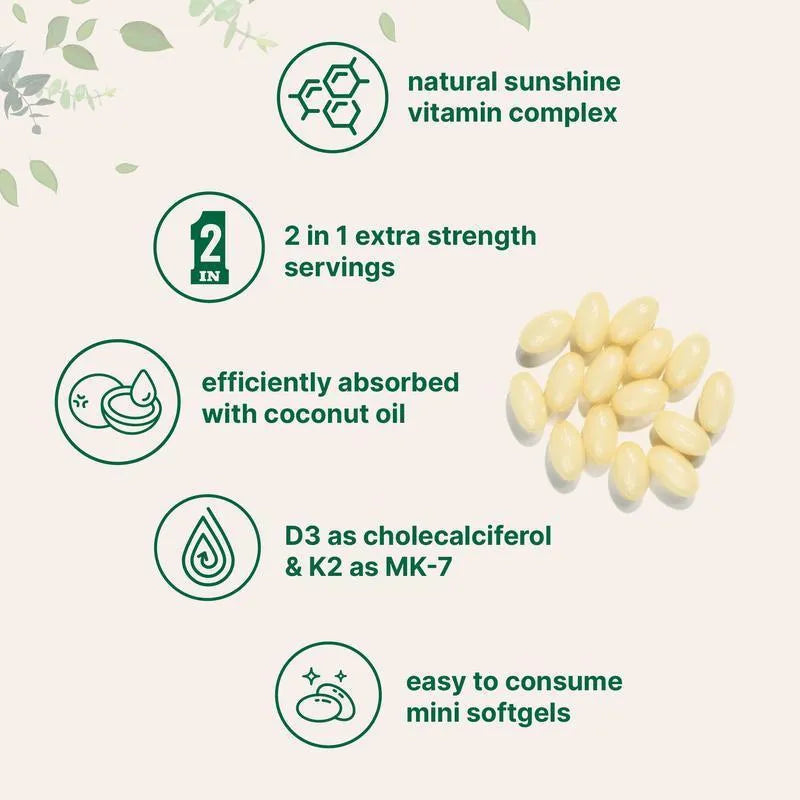 Vitamin D3 K2 soft capsule supplement in picture colour pack of 180 tablets