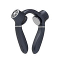 USB rechargeable hanging neck fan in dark blue with three speed settings and semiconductor cooling