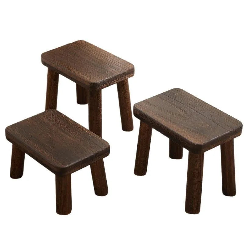 Distressed wood changing stool with bracket structure for living room shoe changing