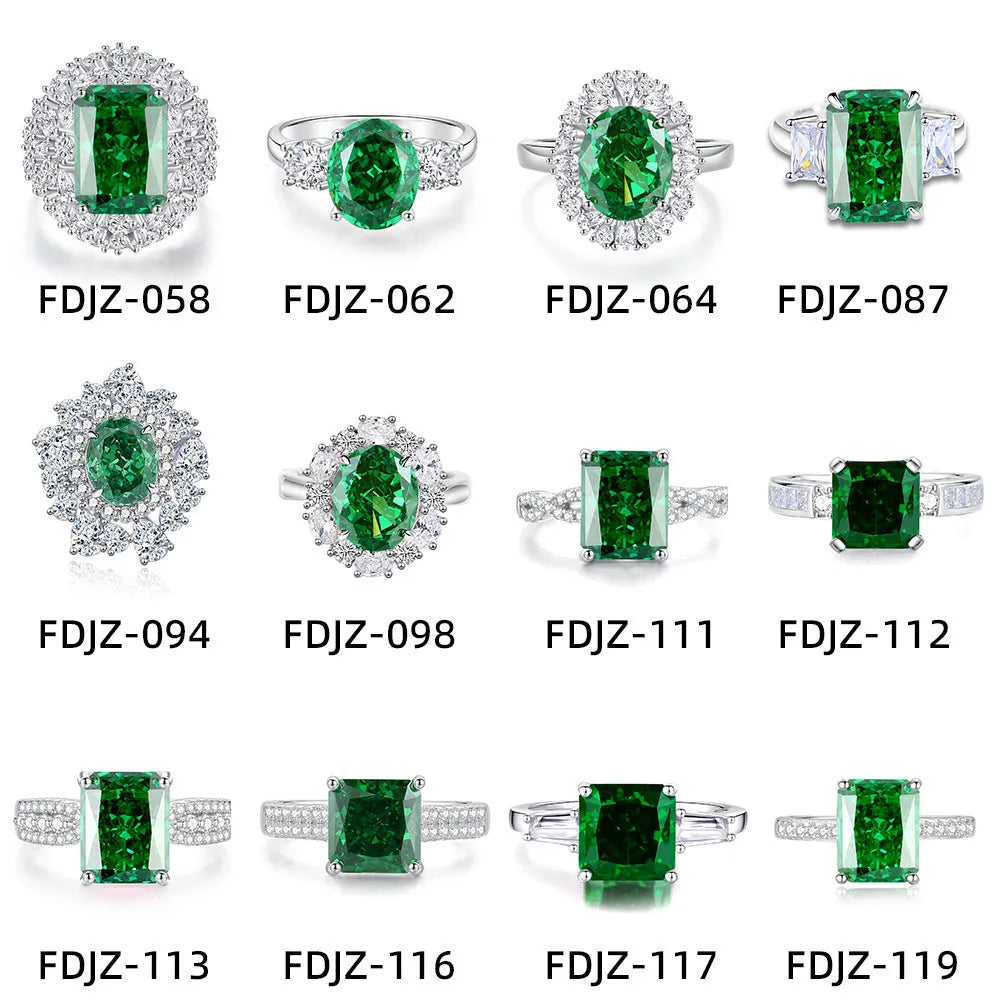 S925 sterling silver ring for women with a green emerald stone set using Palaibahao inlay and diamond accents.