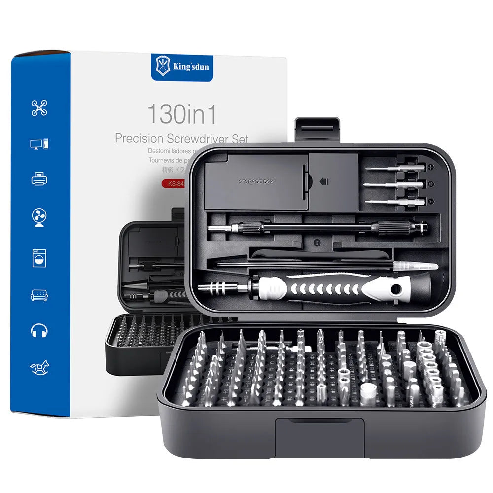 130 in 1 precision screwdriver tool set in orange and blue with CRV steel bits in compact case