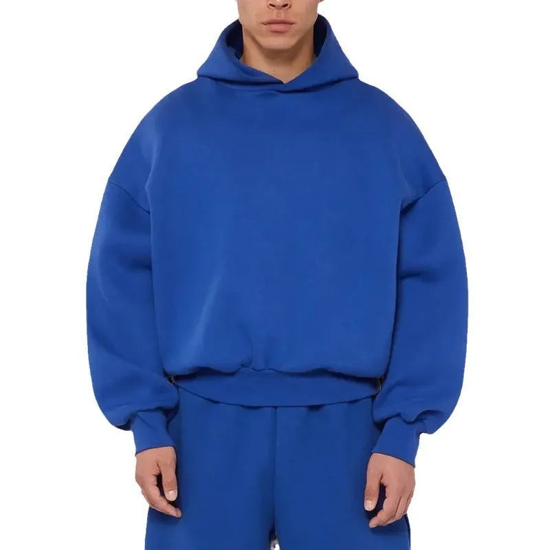 Men's grey fleece-lined cotton hooded sweatshirt with pullover design