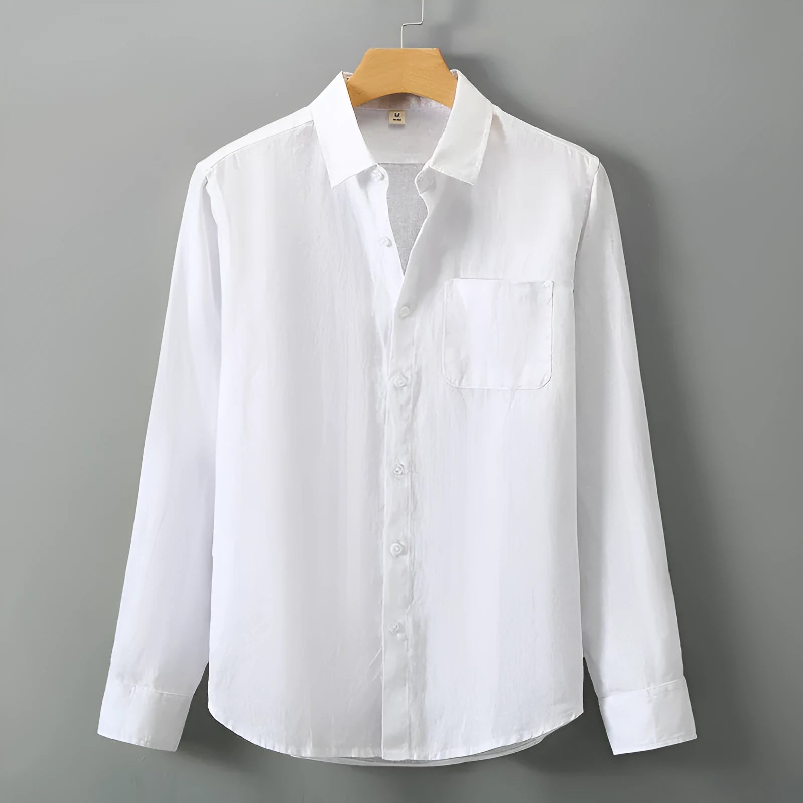 Chinese style linen cardigan shirt with long sleeves in solid colour