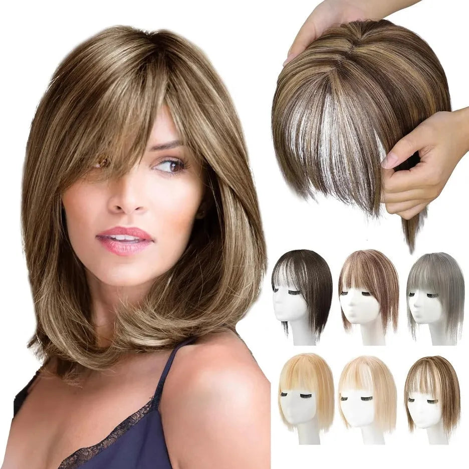 Women's hand-woven high temperature fibre wig natural lightweight breathable cover grey hair invisible cap