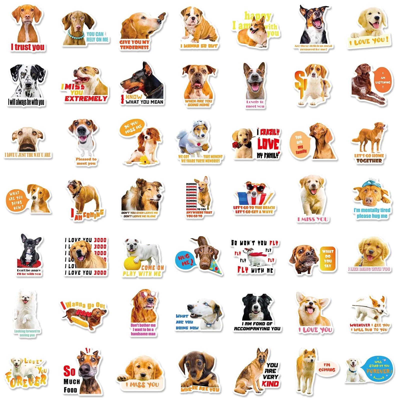 Realistic dog facial expression sticker sheets in Nordic style designs for planners and journals
