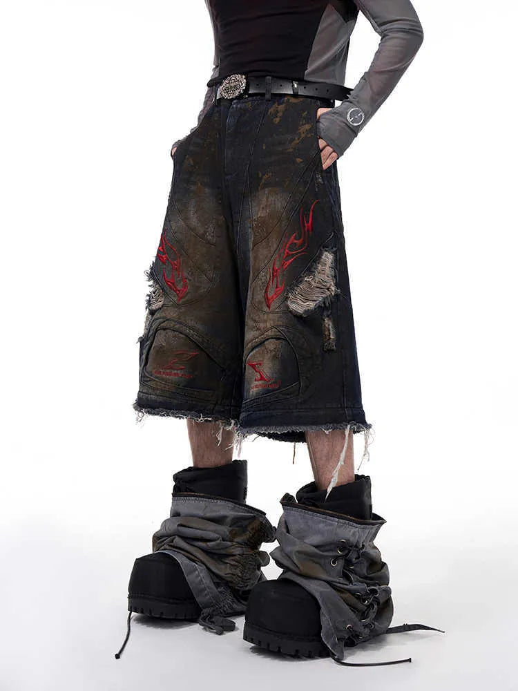 Men's retro jeans with detachable trouser legs in loose wide fit denim