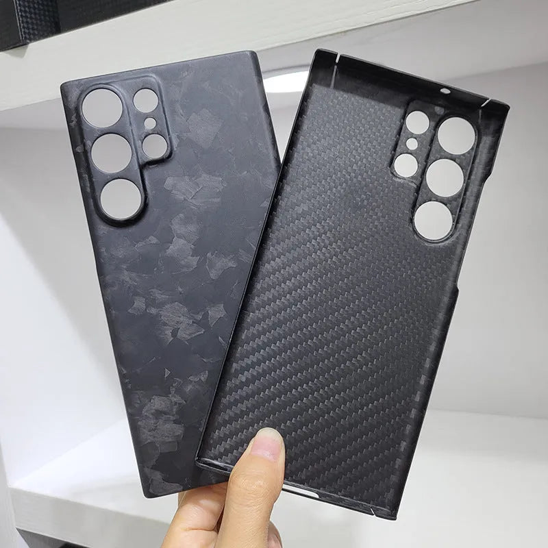 Carbon fiber phone case for Samsung with forged bright fine holes and black finish, European American style