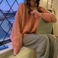 Women's loose fit solid colour pullover sweater in lake blue, pink, or purple options