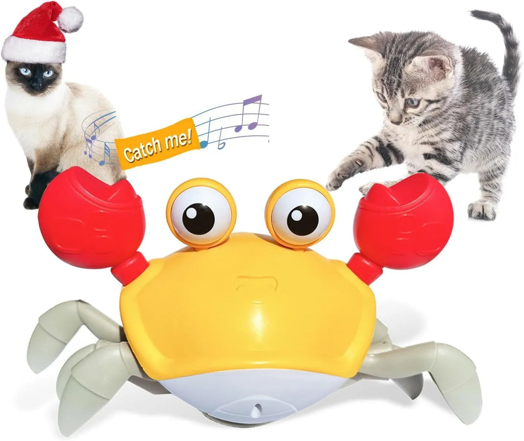 Blue or red electronic crab toy with automatic crawling movement for dogs and cats