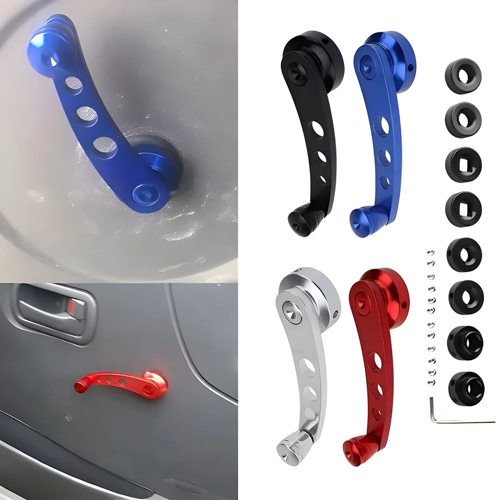 Set of four alloy car door handles in red blue black and silver colours