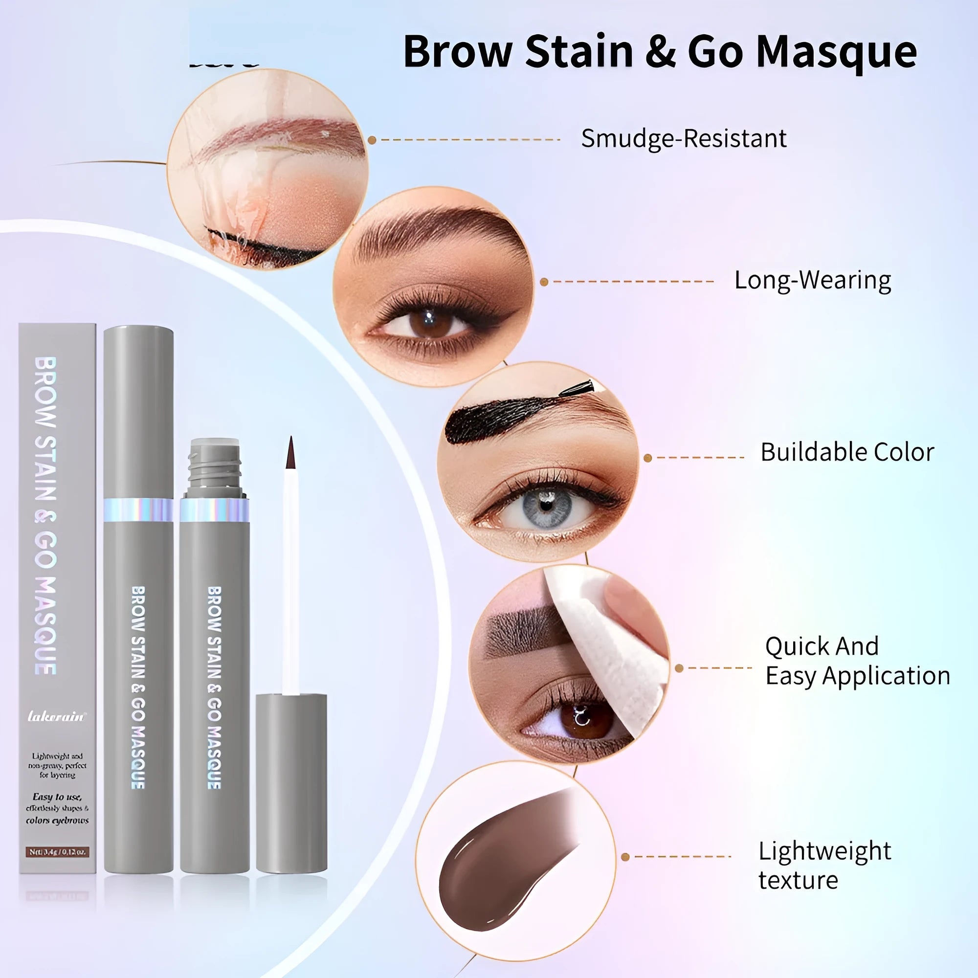 Tear and pull eyebrow gel cream in three shades: blonde, brunette, dark brunette, 3.4g tube