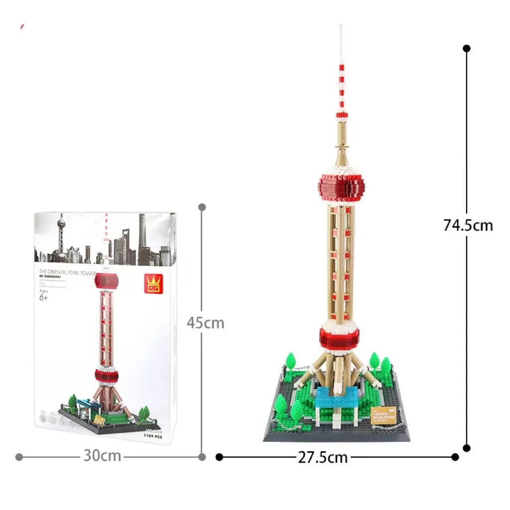 Wange building block street view set with landmark pieces including Eiffel Tower and Big Ben