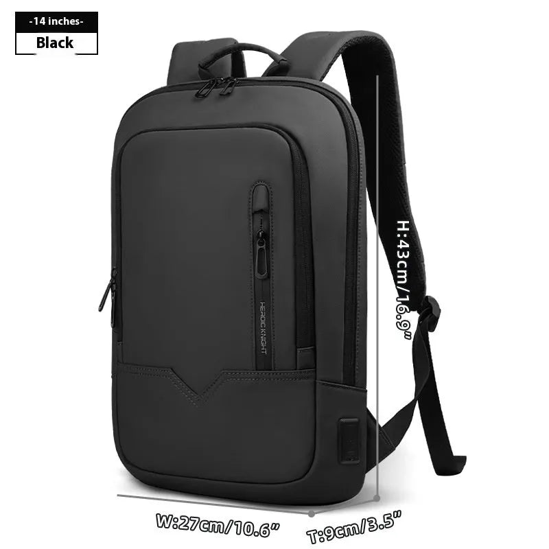 Solid colour polyester laptop backpack with USB charging port shown in olive green.