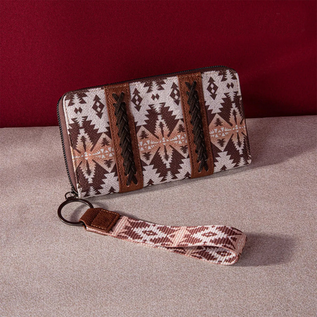 Vintage cotton and linen printed bohemian hand-carrying wallet card holder with contrast colour stitching