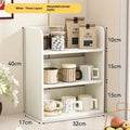 Desktop layered storage shelf with PVC expansion sheet construction, two-layer rounded design, on a wooden table