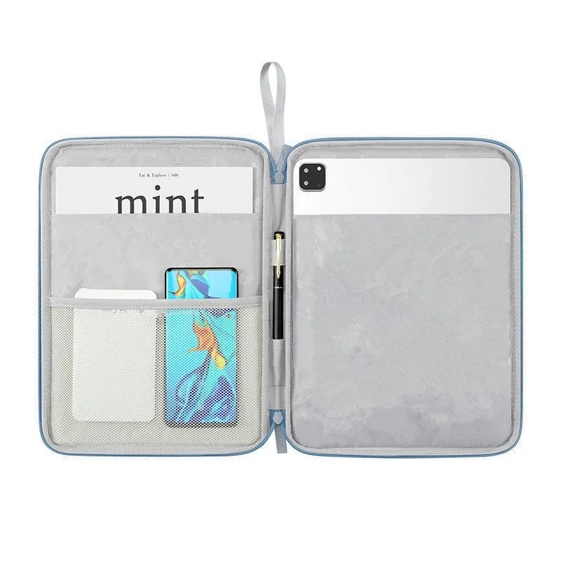 Imitation leather tablet protective case with carry handle in light grey colour