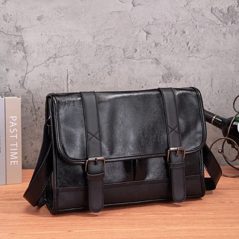 Black Korean-style men's anti-theft backpack with decorative sewing thread detailing