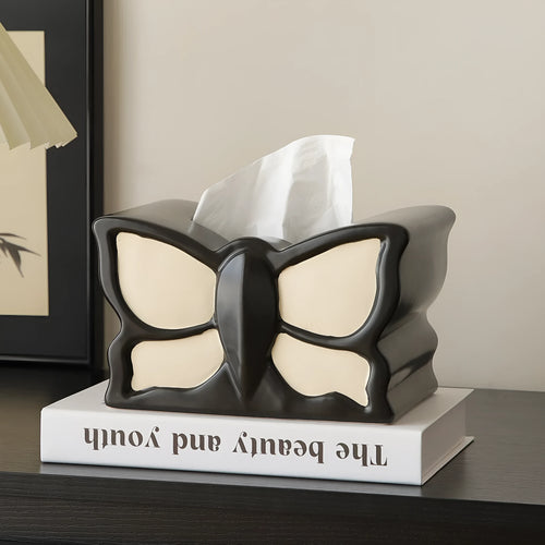 Ceramic butterfly vase and tissue box set with waterproof coating for living room