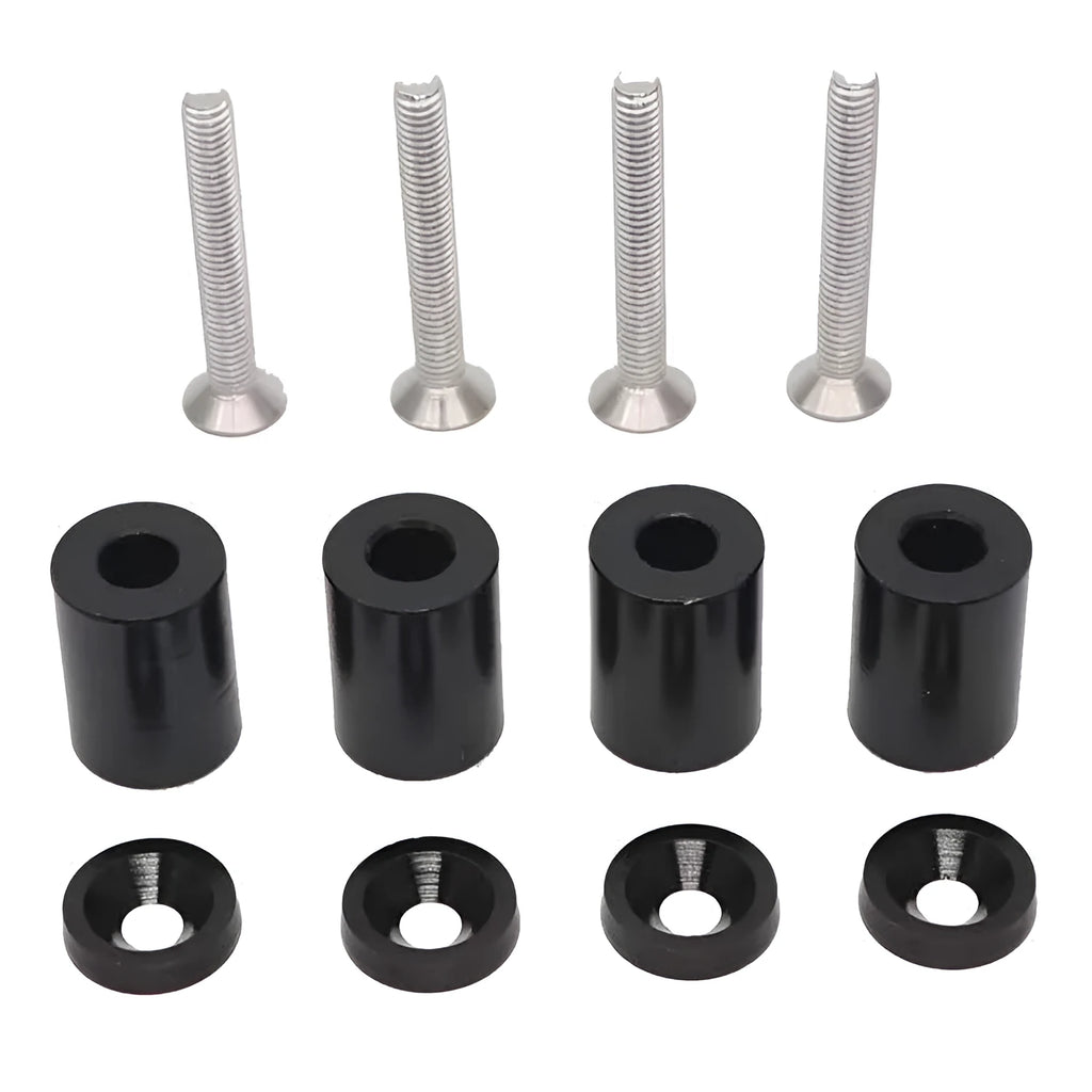 Aluminium alloy machine cover height adjustment sheet with mounting screws, nuts, and washers.