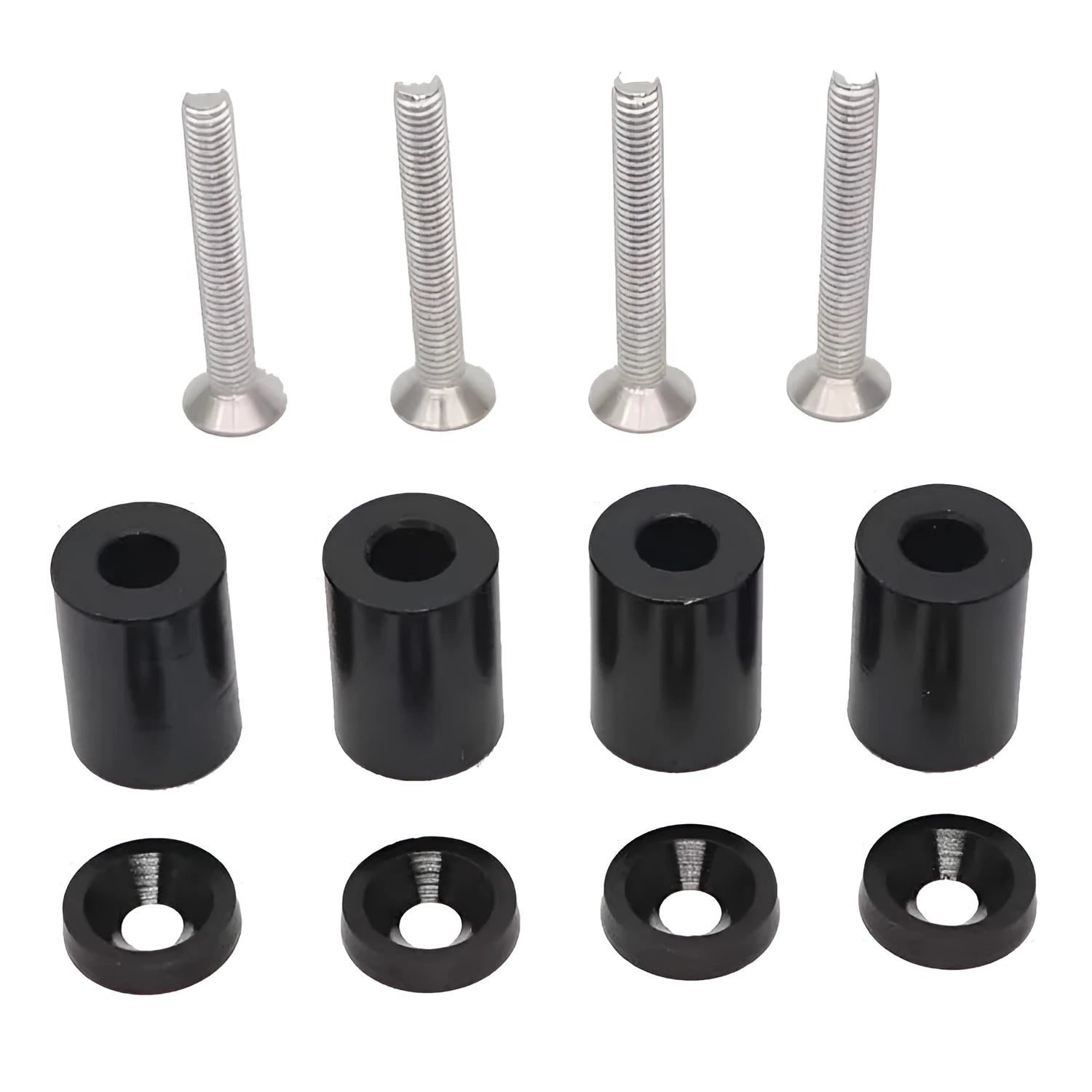 Aluminium alloy machine cover height adjustment sheet with mounting screws, nuts, and washers.