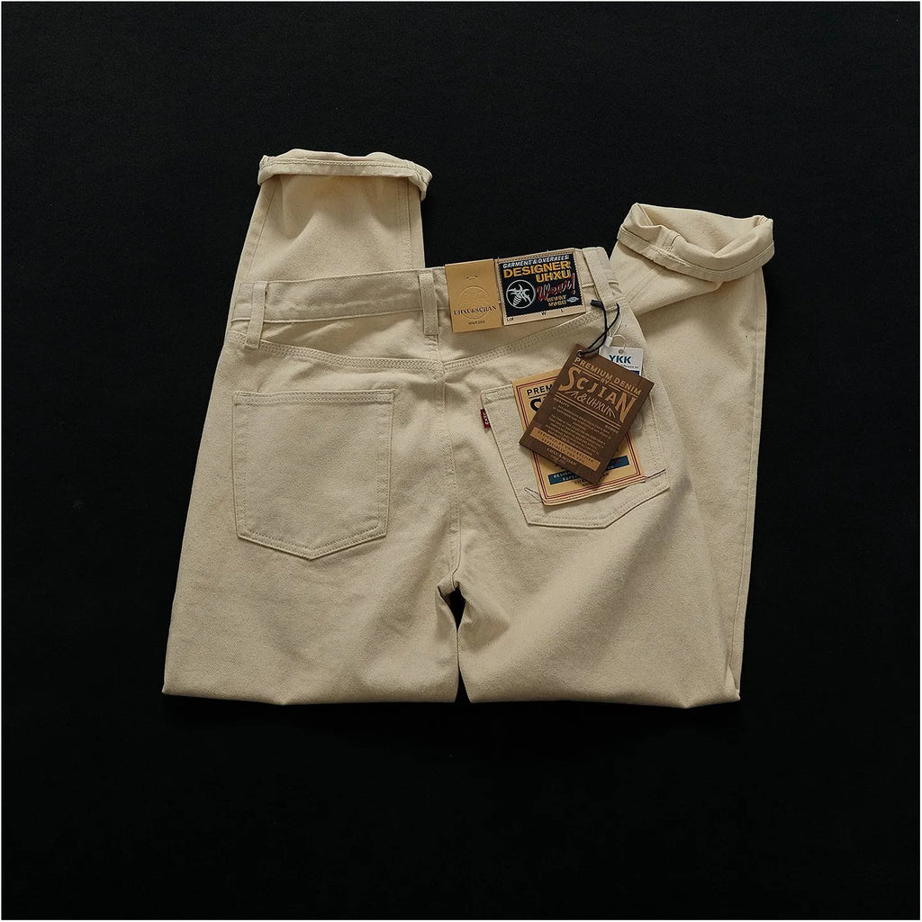 Men's casual straight-leg cotton trousers in original embryo colour, washed finish, sizes 28-38