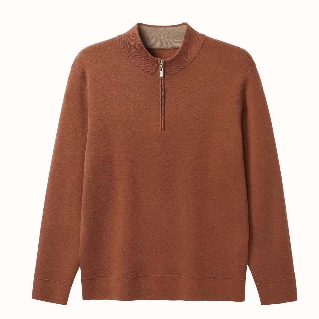 Men's merino wool zip stand collar sweater in regular fit, long sleeves, available in multiple colours