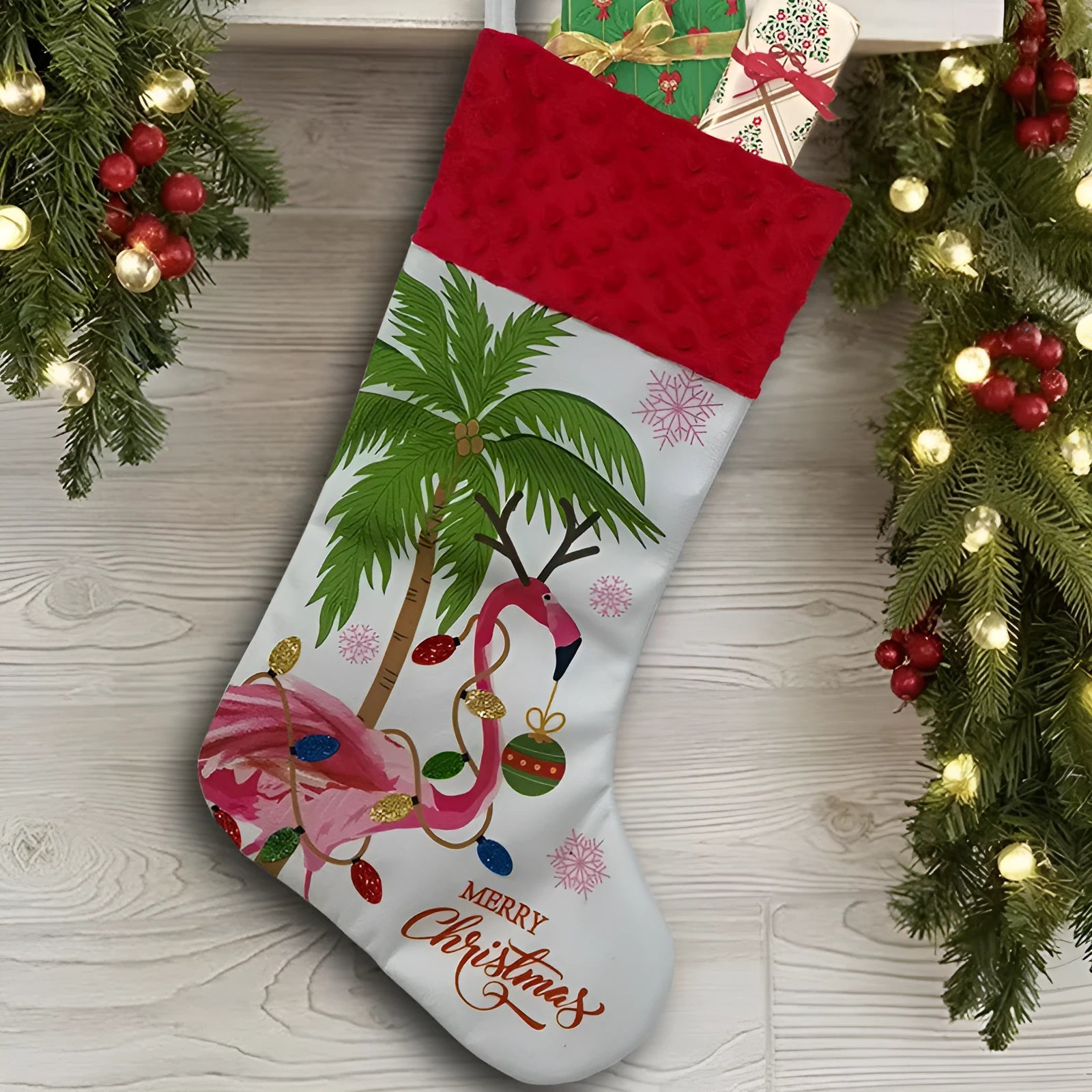Cloth Christmas stocking decoration measuring 46x28cm in American holiday style