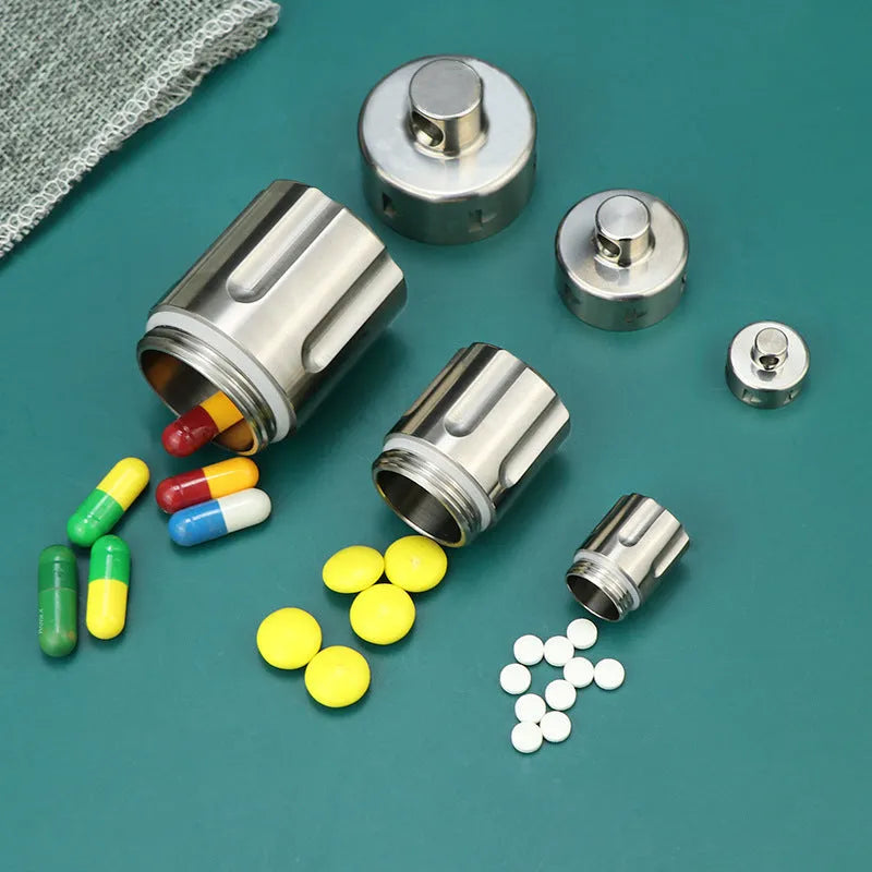 Pure titanium waterproof compartment storage tank with five T10 size options on a white background