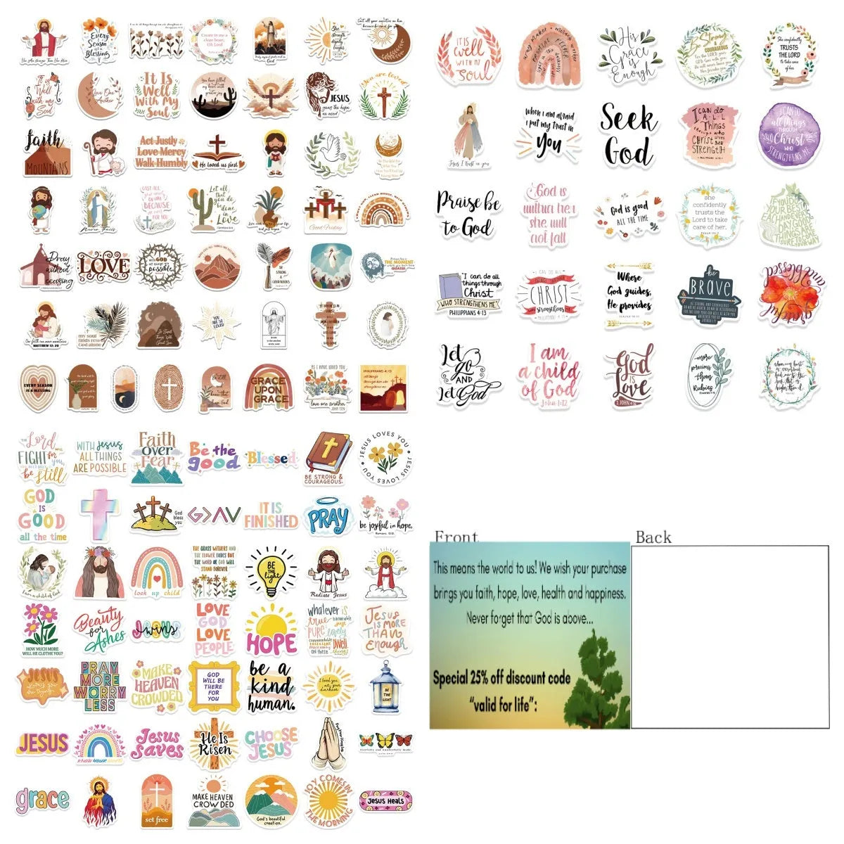 Pack of 50 assorted printed graffiti stickers with removable backing for personalising items.