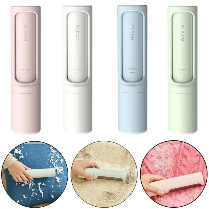 Rotating cylinder electrostatic pet hair removal brush in light pink with ABS body on a white background