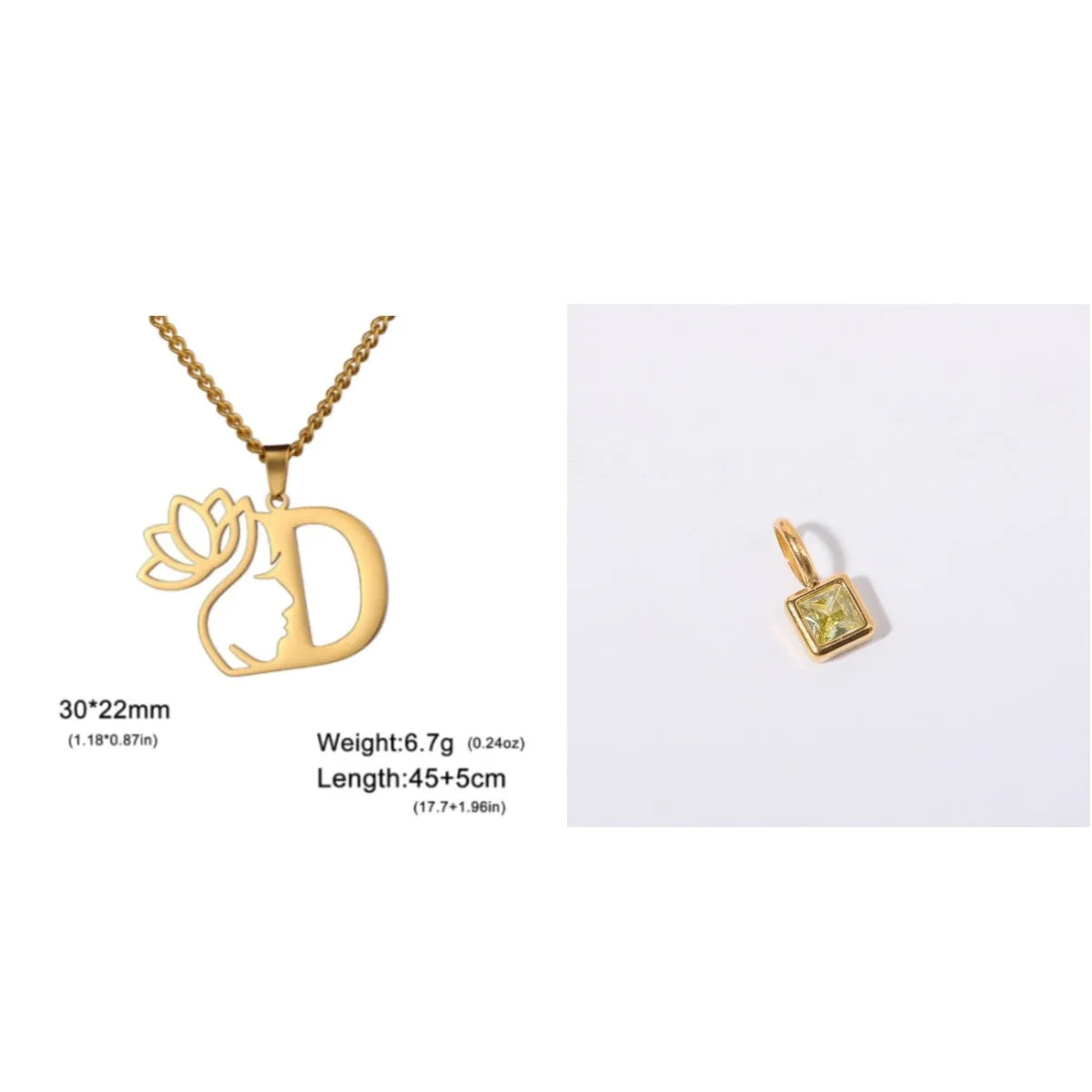 Stainless steel necklace with letter pendant on cross chain in gold or silver electroplated finish