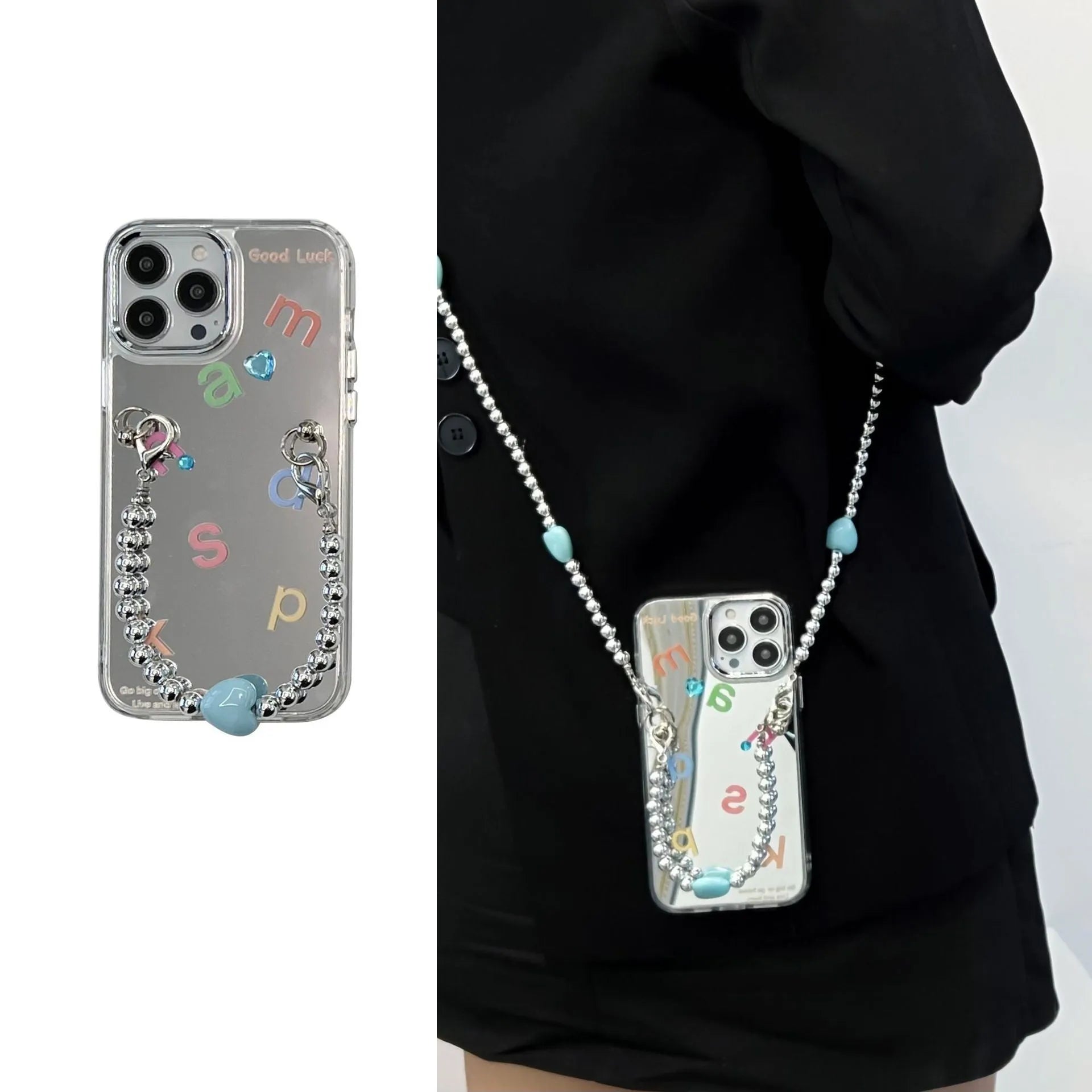 Silver Gray TPU mirror phone case with English alphabet letters and random rhinestones paster for iPhone
