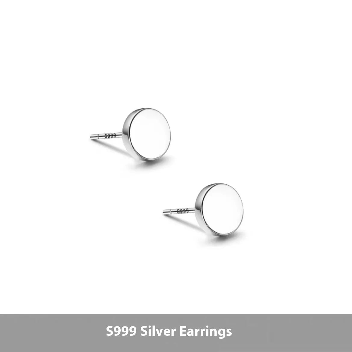 Sterling silver S999 flat ear bone stud earrings with round geometric design in silver and black colours