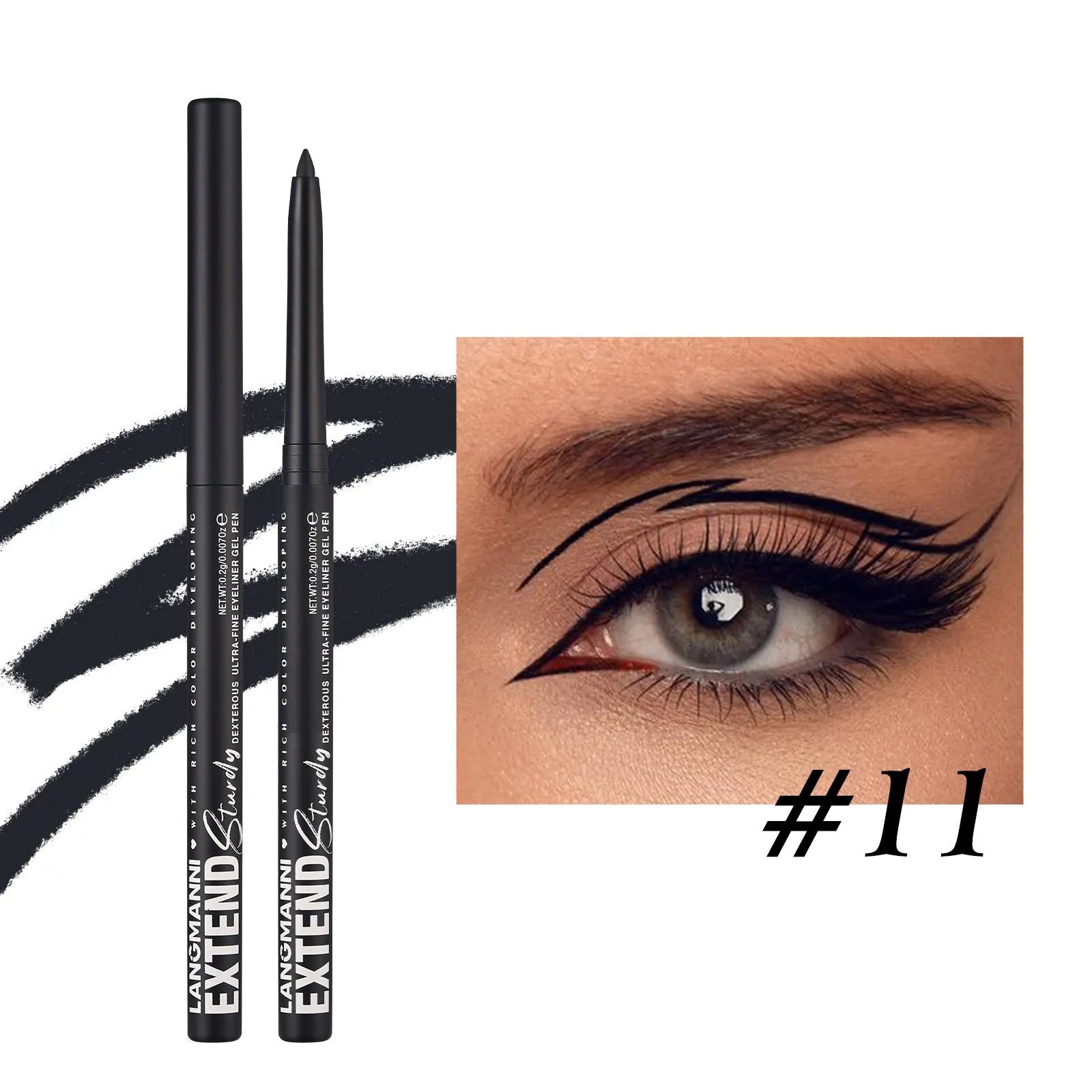 Set of 12 colourful gel glitter eyeliner pencils showing matte, glitter, metallic, and pearl effects