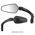 Black PMMA acrylic mountain bike rearview mirror showing left, right, and paired mounting options