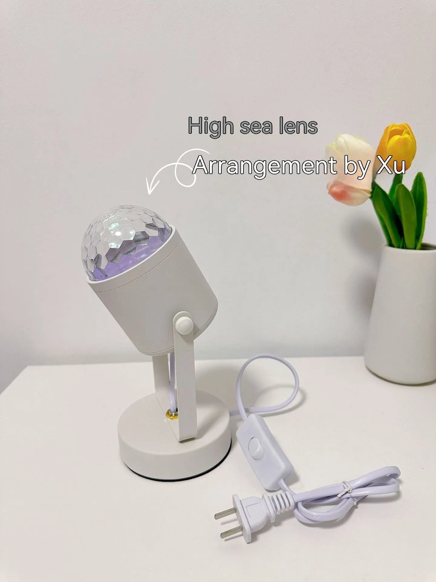 Water ripple ambience table lamp showing light projection patterns with metal lamp holder