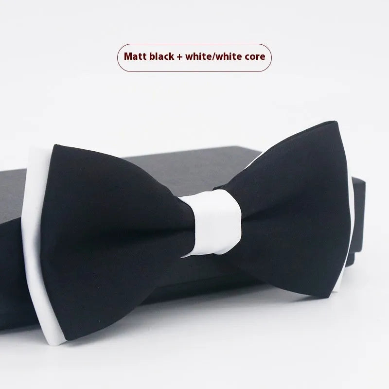 Solid colour polyester bow tie with flat head design measuring 12cm by 6cm