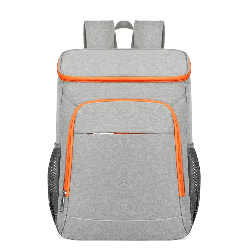 Large thermal insulated oxford cloth backpack with curved shoulder straps in grey and orange colour option