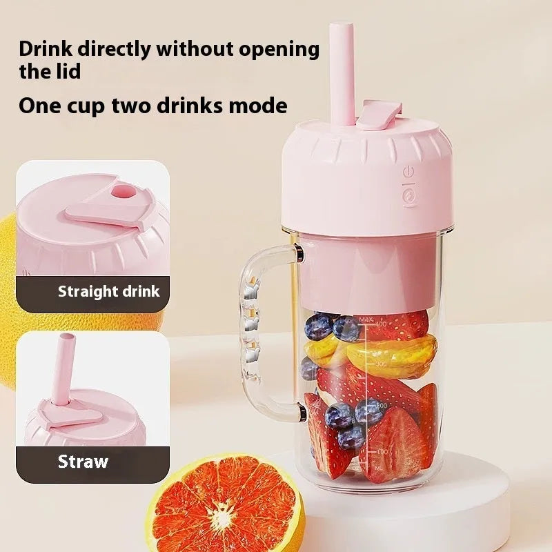 USB-powered portable juicer in avocado green with multiple blade configuration options