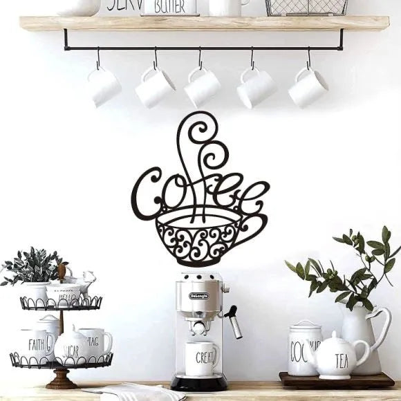 Black wrought iron wall decoration with English letter silhouettes measuring 26x28 cm